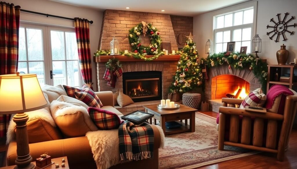 plaid textures and cozy interiors